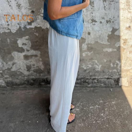 Women's Wide-Leg Pants High Waist Button Decorated Pants Casual Loose Fit Trousers for Daily Wear Travel Office