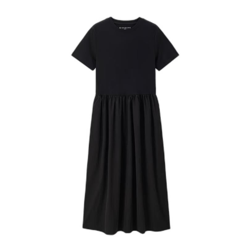 Giordano Women s Spliced Round Neck Short Sleeve Midi Dress XL