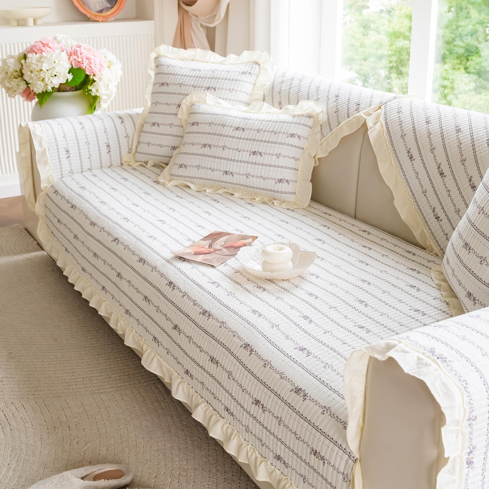 

Korean Floral Sofa Cushion Cotton All-Season Universal Small Fresh Non-Slip Sofa Seat Cushion Living Room Straight Sofa Cover 70*70cm