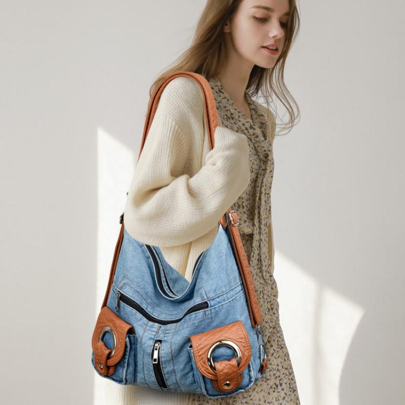 Women Fashion Denim Backpack Large Capacity Vintage Design Handbag Lady Soft Shoulder Bag Korean Beach Travel Backpacks Trend