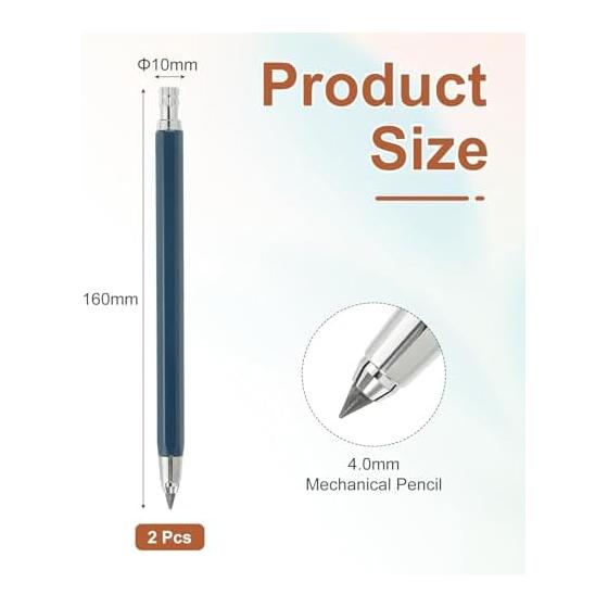 PATIKIL 2pcs Mechanical Pencil 4.0mm Lead Holder Automatic Metal Holder with Sharpener for Graphite Drawing Art Sketch Woodworking Blue