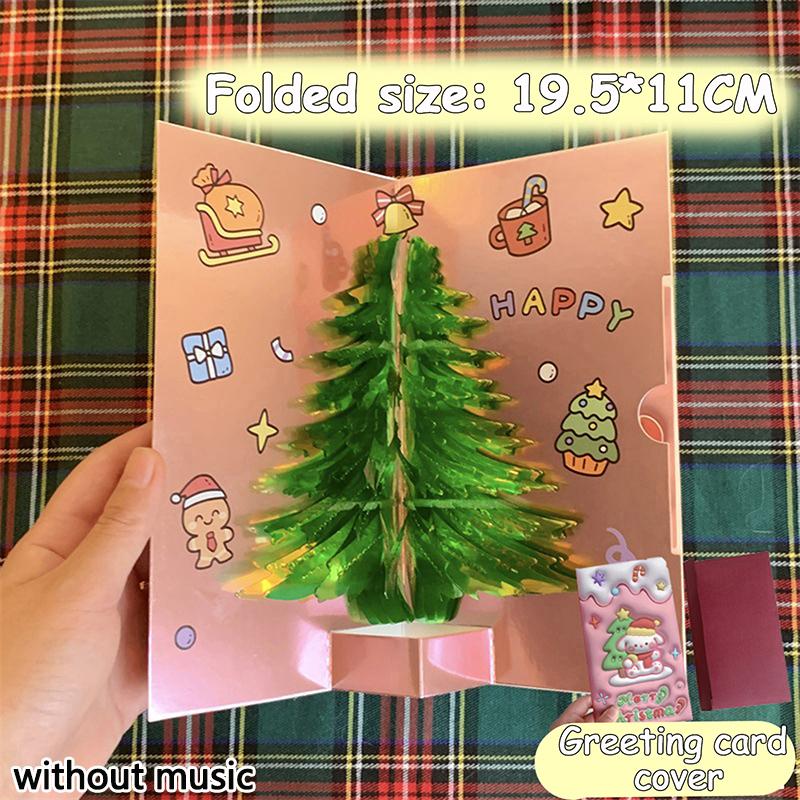 3D Pop Up Christmas Card With Music Merry Christmas Greeting Card Handwritten Blessing Invitation Cards Thanksgiving Gifts