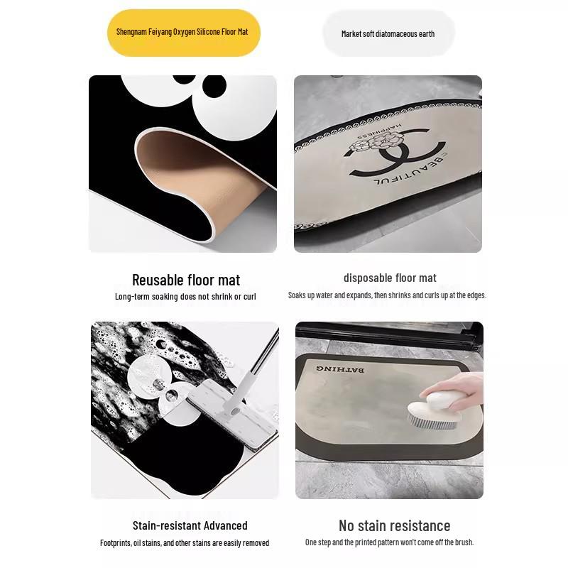 Dirt-Resistant Quick-Dry Non-Slip Cartoon Bathroom Mat with Diatomaceous Earth Water Absorption