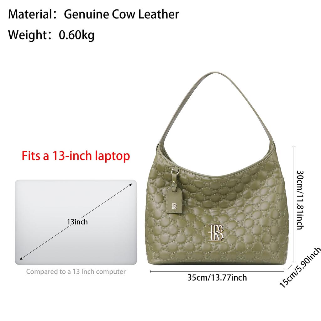 [Royal Bagger] Genuine Cowhide Quilted Tote Bag for Women, Large Capacity Handbag, Fashionable Shoulder Bag, Underarm Purse 3269 (Black)