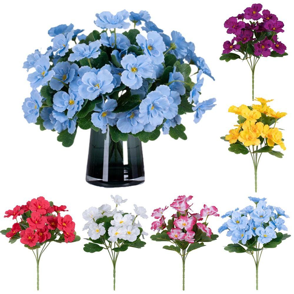 5 Forks Begonia Artificial Flower Multicolor Silk Petals Simulation Flower Bouquet Green Leaves Photo Props Faux Flower