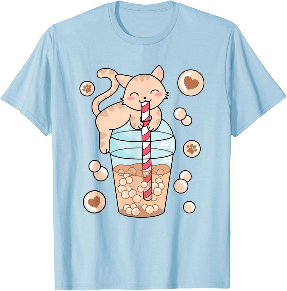 Cute Cat Drinking Bubble Tea Boba Milk Tea Graphic Tee Kawaii Kitten Lover Shirt