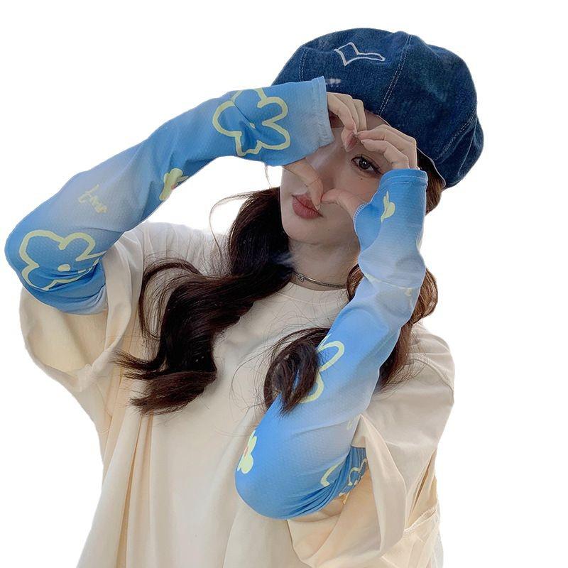 Gradient Color Floral UV Protection Sleeves for Women's Summer Cycling
