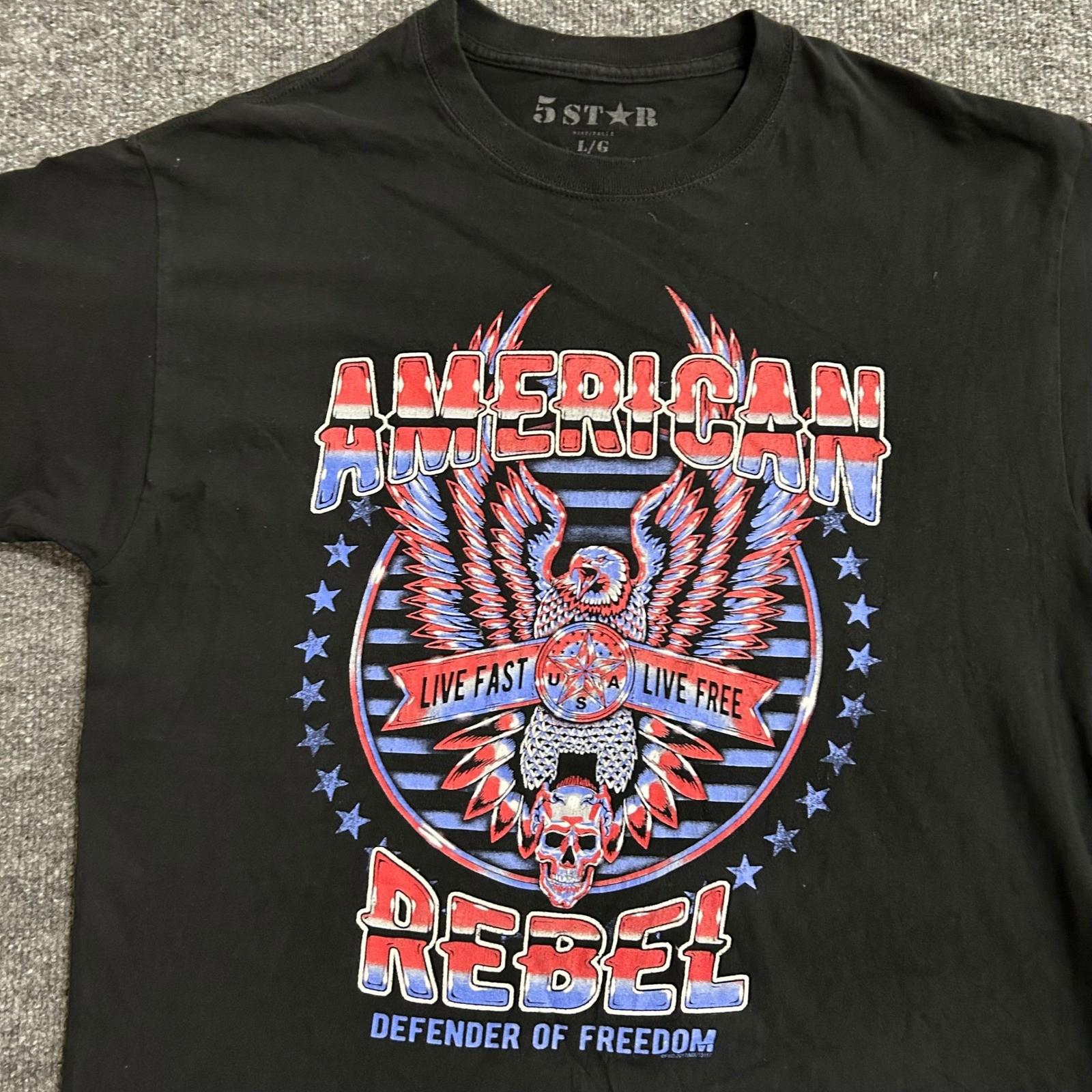 5 Star T Shirt Mens Size L Black American Rebel Eagle Skull Graphic Cotton Tee Unisex T-Shirt S