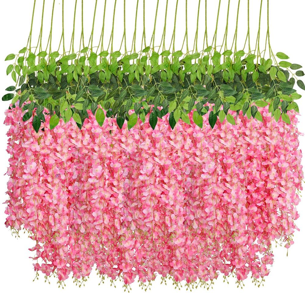12Pcs Wisteria Flowers Artificial Wedding Simulated Green Plants Eucalyptus Orchid Grass Artificial Flower for Decoration Wedding