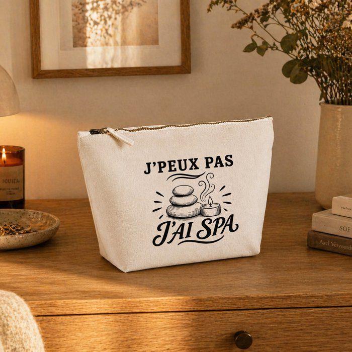 Trousse de toilette - PLANETEE - J'peux pas j’ai Spa J'peux pas minimaliste - Beige - 100% coton - 3 L zippée