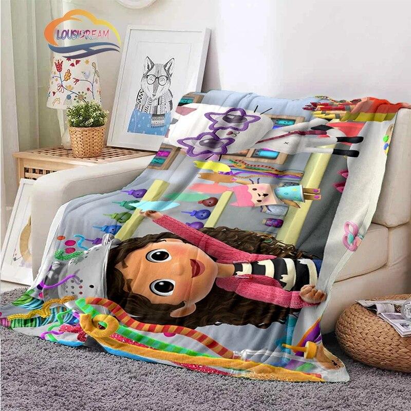 Cartoon Gabby's Dollhouse Cute Cashmere Blanket Children and Girls Warm Portable Plush Cozy Throw Blanket Bed Sofa Blanket