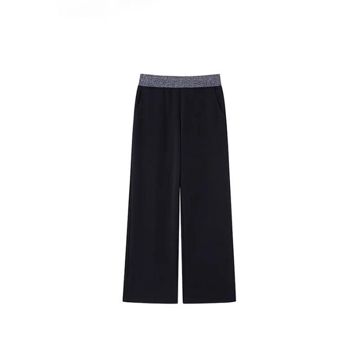 

Women s High Waist Black Patchwork Sports Pants: Loose Fit, Slimming, Plus Velvet, Wide Leg, Floor Length for Spring and Autumn. 2XL