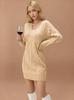 2025 Autumn/Winter Women's Mid-Length V-Neck Cable Knit Dress