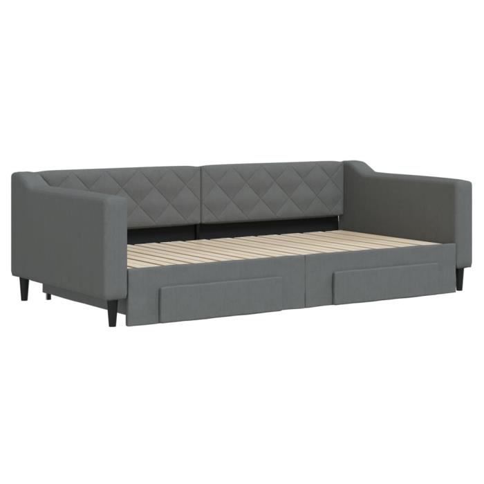 VidaXL Lit de jour avec gigogne et tiroirs gris foncé 100x200 cm tissu 3197468