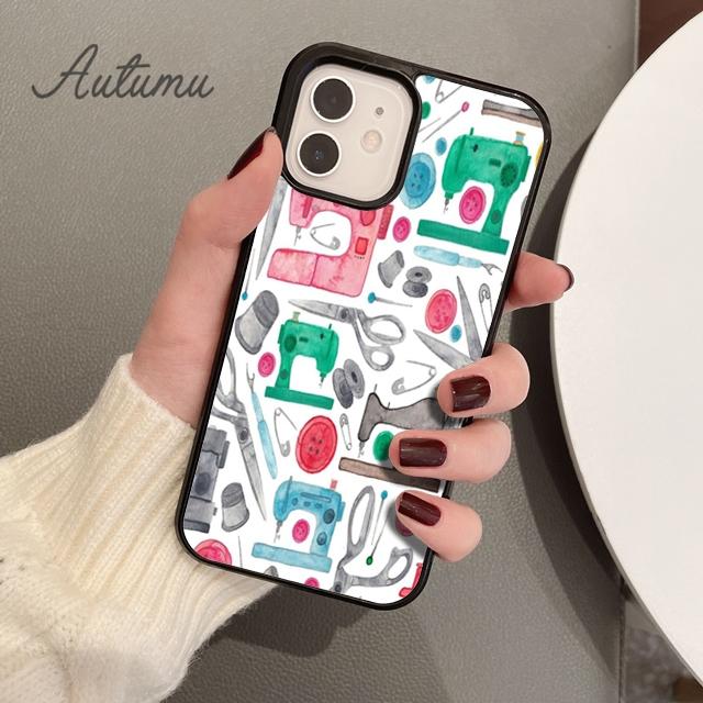 Sewing Machine Tailor Elements Phone Case for iPhone 11 12 13 14 Pro Max Mini XR XS SE 2020 7 8 Plus Samsung S21 S22 Shell