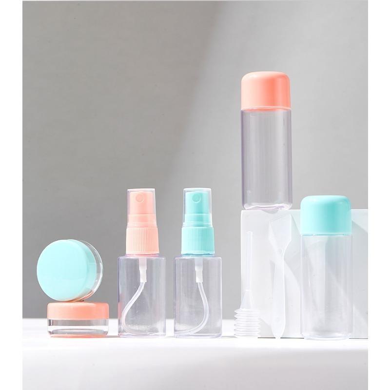 Set de Botellas Vacías Cosméticas de Viaje, Set de 8 Botellas, Sub-embotellado, Botella con Atomizador Caja para Crema con Bolsa de Almacenamiento