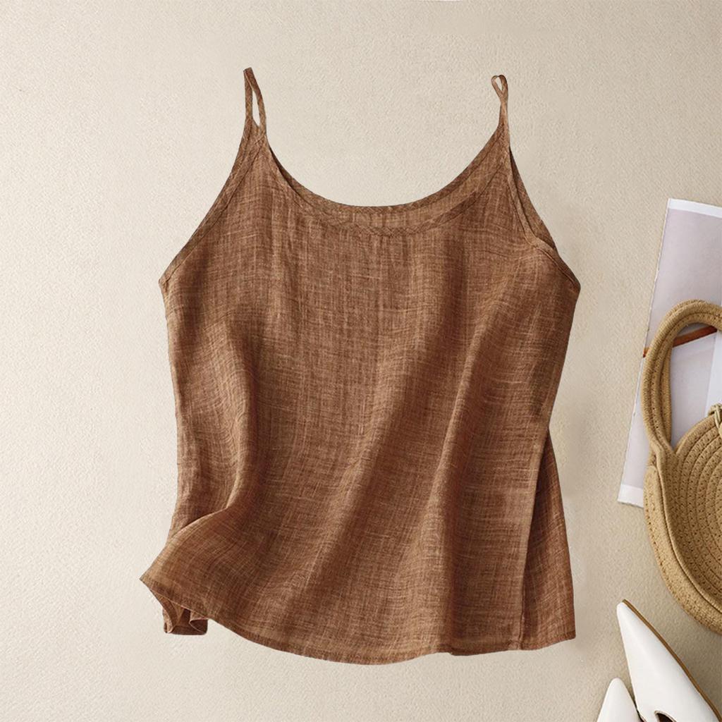 Dámské Letní Vintage Bavlněné Lenové Malé Camisole Spodní Tílko Volné Vnitřní Topy