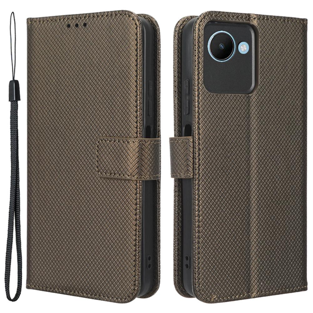 

Anti-fall Phone Cover for Realme C30 4G/C30s 4G,Magnetic Clasp Diamond Texture PU Leather Anti-scratch Hands-free Stand Wallet Phone Case Brown