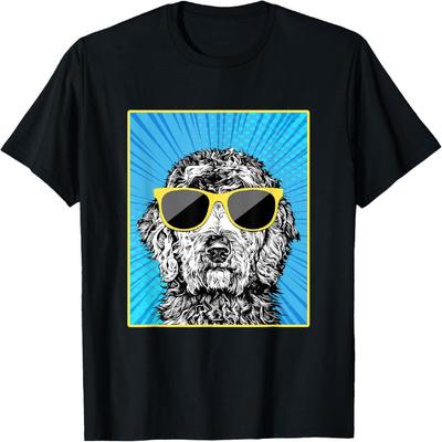 Goldendoodle Porträt Pop Art Doodle Hund mit Sonnenbrille T-Shirt für Herren Damen Kinder