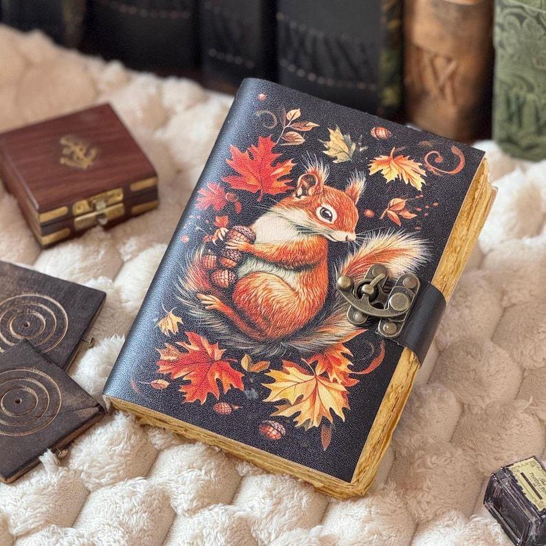 Squirrel Leather Journal: Vintage Handmade Grimoire Book of Shadows