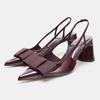 Patent Leather Heeled Sandals Women Elegant Burgundy Bow Pointed Toe Chunky Heel Pumps Luxury Designer Heels for Ladies