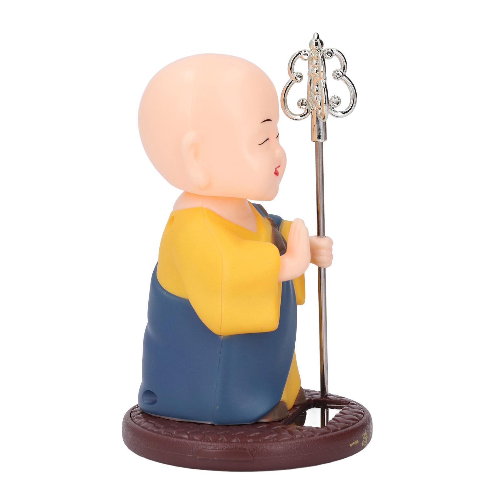 Ornement Petit Moine Sensible à la Lumière Hoche la Tête Automatiquement Agite les Mains Figurine Miniature de Moine pour Voitures