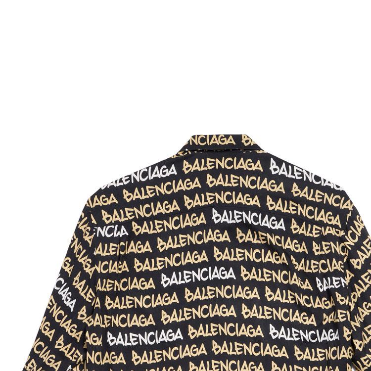 Balenciaga All Over Logo Collared Long Sleeve Shirt 681812TRLJ31094
