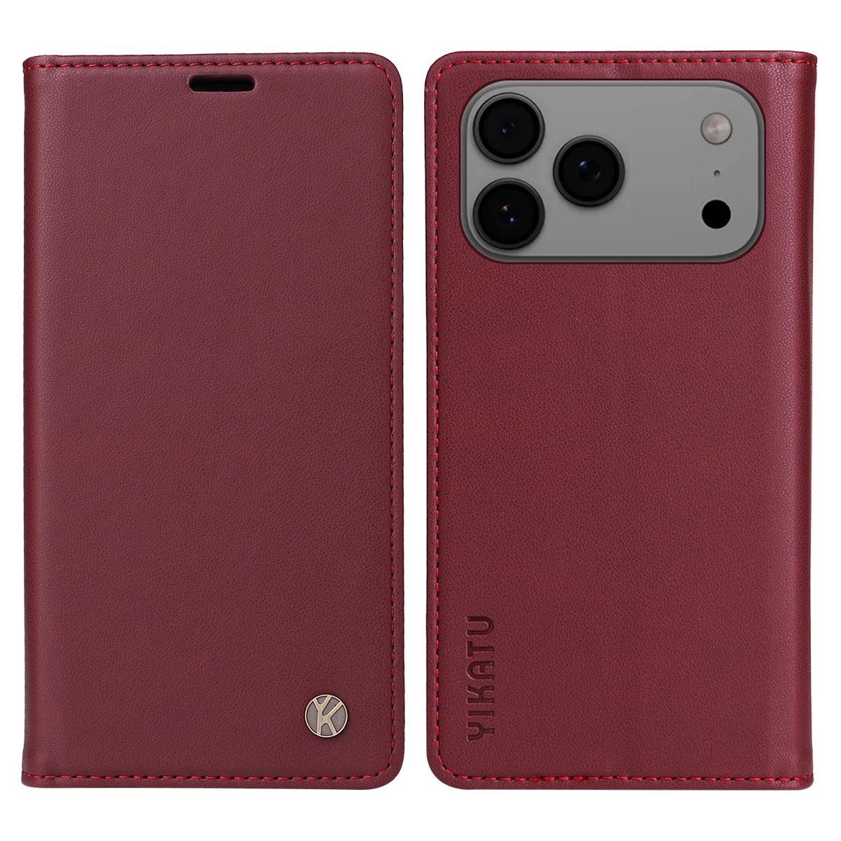

For iPhone 17 Pro Max Phone Cases YIKATU Magnetic Closure PU Leather Mobile Cover Wine Red