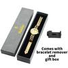 Yalalusi Luxury Emerald Green Ladies Wristwatch Geometric Gold Bracelet Crystal Dress Watch For Gift