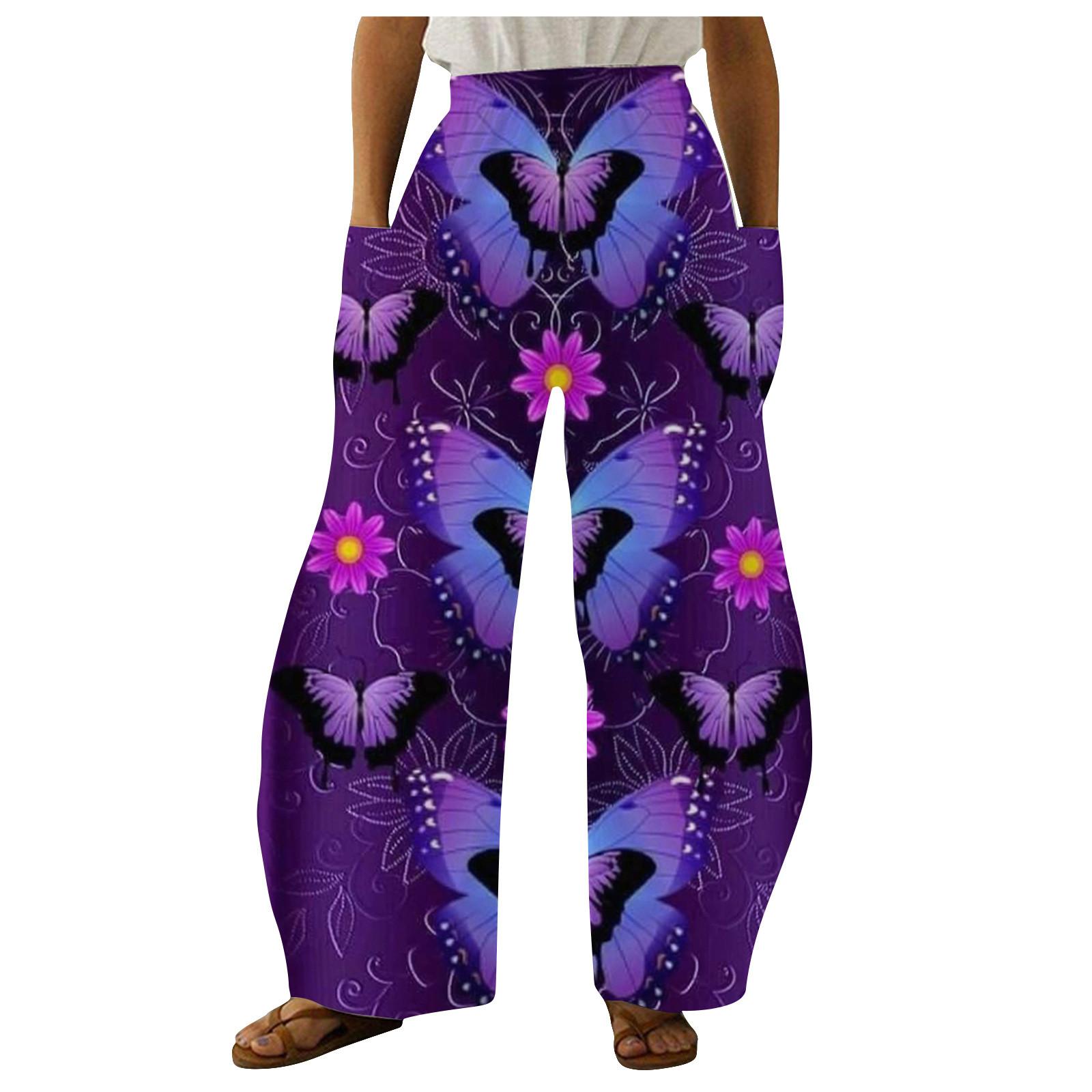 

(SU)Модные женские повседневные брюки с высокой талией и принтом, свободные брюки с эластичной резинкой на талии и двойными карманами