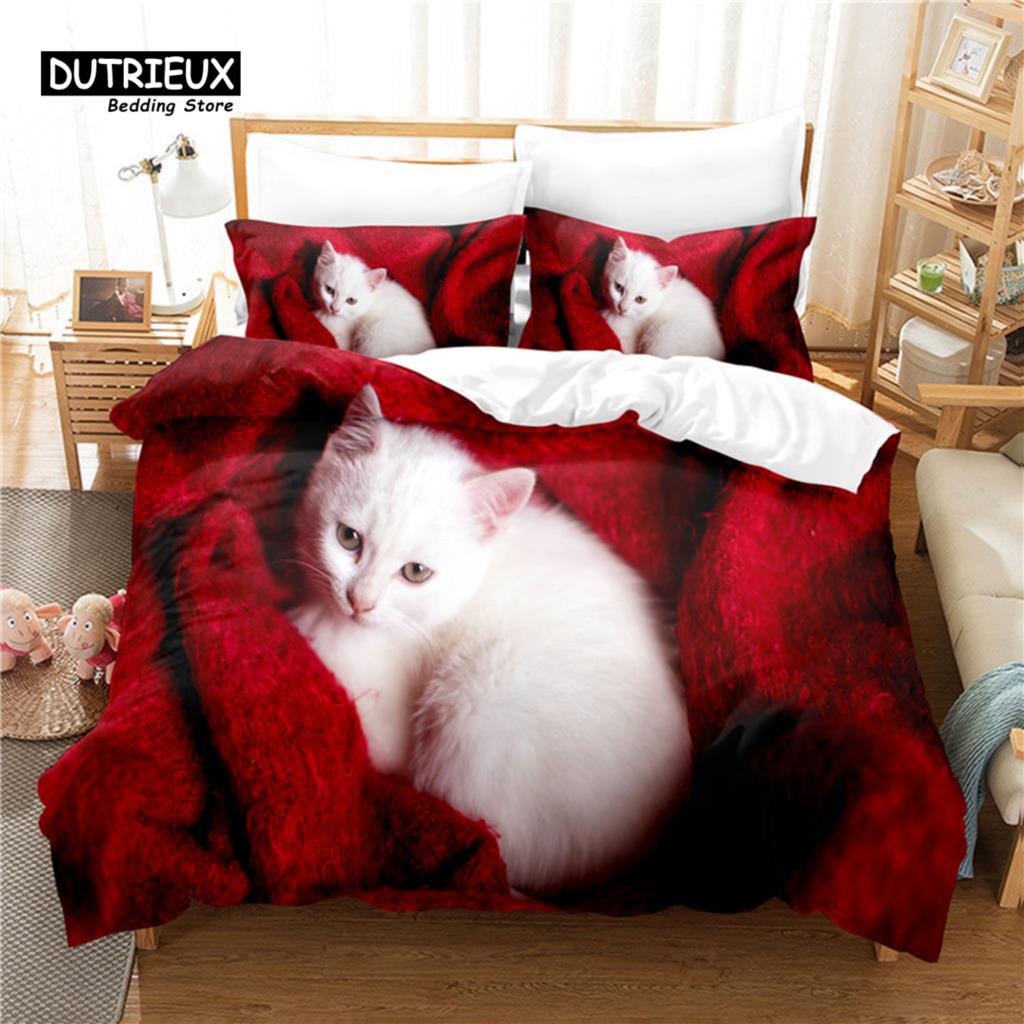 Funny Cat Duvet Cover Microfiber Pet Bedding Set Full King For Kids Child Cat Lovers Decor Cute Animal Quilt Cover Pillowcases
