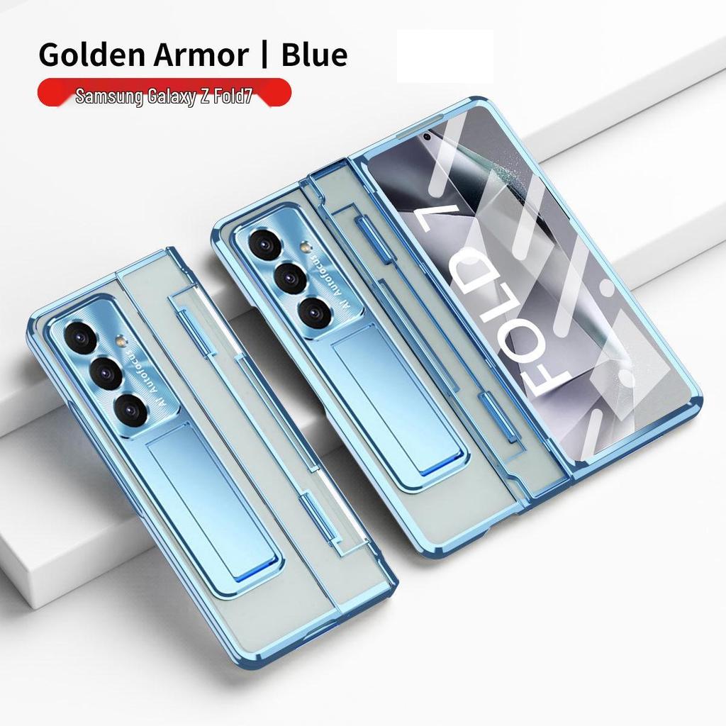 Samsung ZFold7 Flat Hinge Protective Case with Electroplated Lens Film and Leather Design (Compatible with FOLD6 and W22)