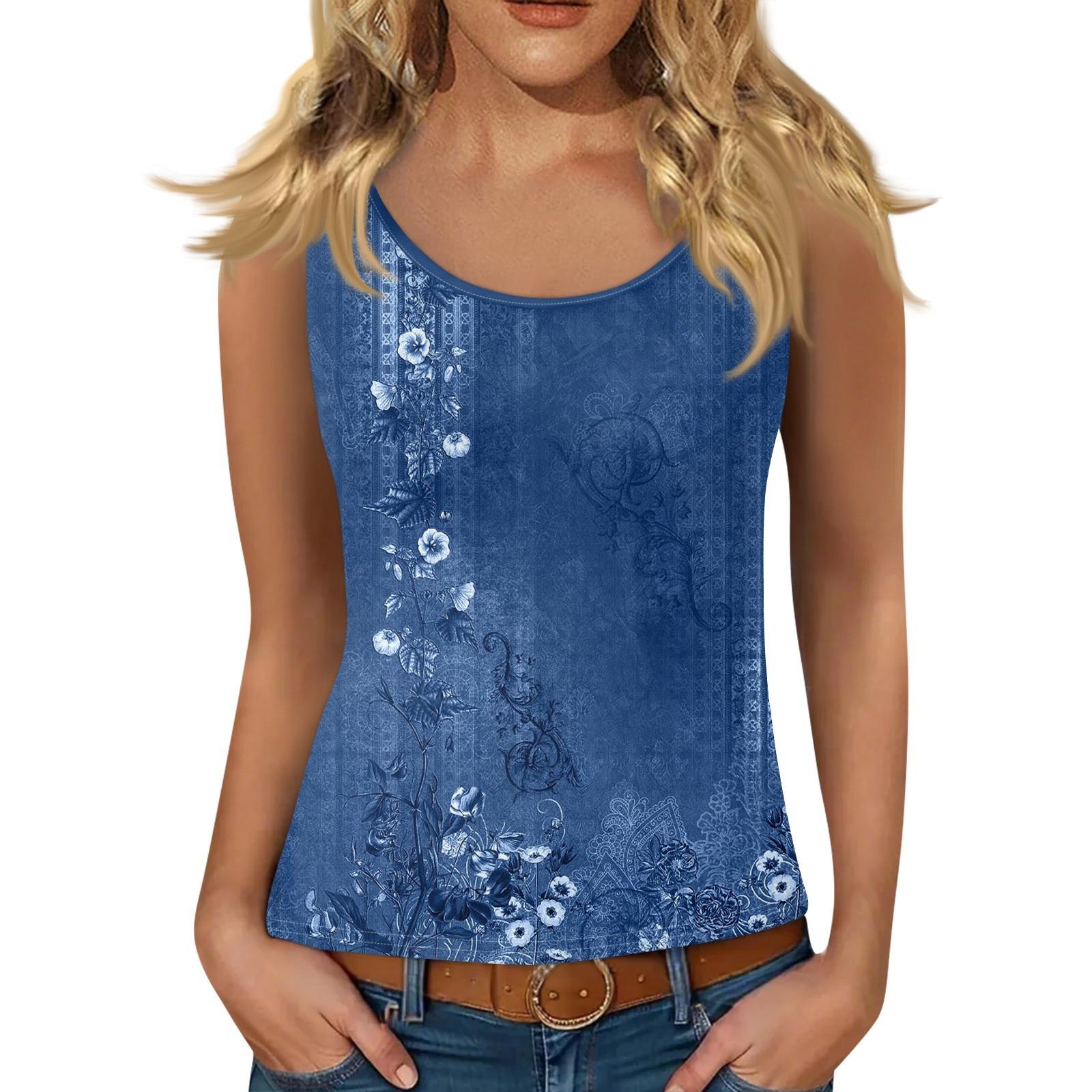 

Женский жилет без рукавов с глубоким вырезом, футболка с U-образным вырезом, подтяжки L синий