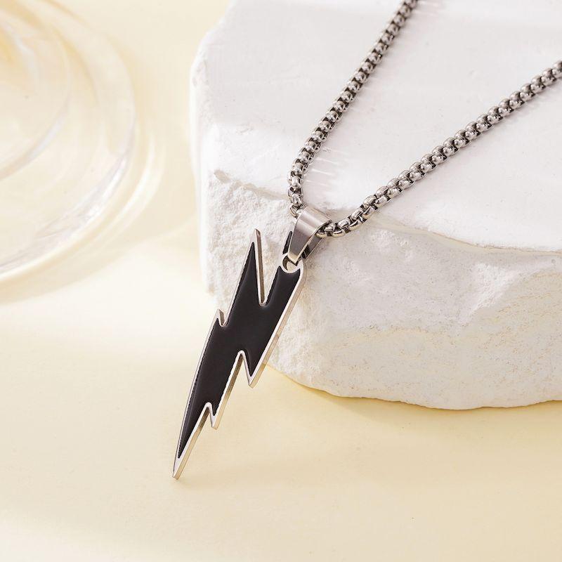 

TOHM Fashion Stainless Steel Lightning Pendants Necklace Hip Hop Party Gifts Waterproof Charms Jewelry Not Fading 60cm