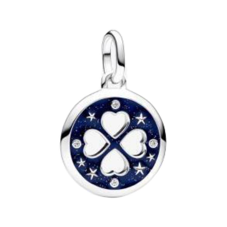 Pandora Clover Shaped Cubic Zirconia Enamel Sterling Silver Pendant Women pendant Blue 793104C01 F,Blue