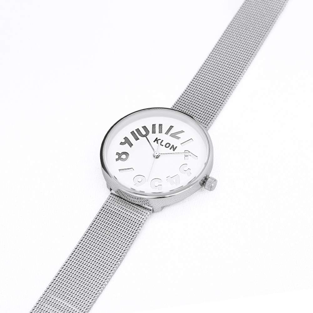 Simple Silver Stylish Brand Arm Watch KLON EDDY TIME 33mm Women's Men's -SILVER MESH- Ver.SILVER