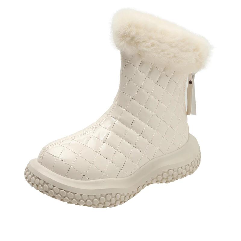 fashion snow boots women's winter new fashion round head back zipper thickened warm short boots plush cotton boots