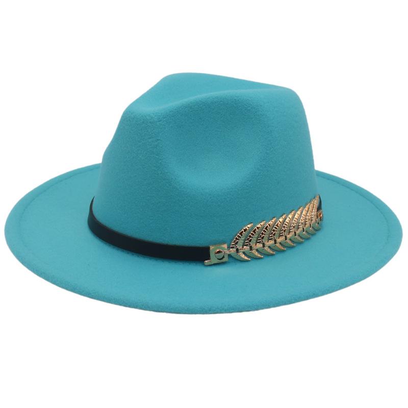 Top Hat Men'S Golden Fishbone Women'S Woolen Jazz Hat Big Brim Felt Hat Retro Hat