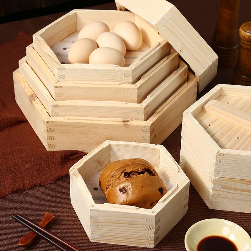 Wooden Hexagonal Steamer Cantonese Dim Sum Steamed Grid Multi-size Heat Resistant Household Pastry Steamer Kitchen Cookware Tool