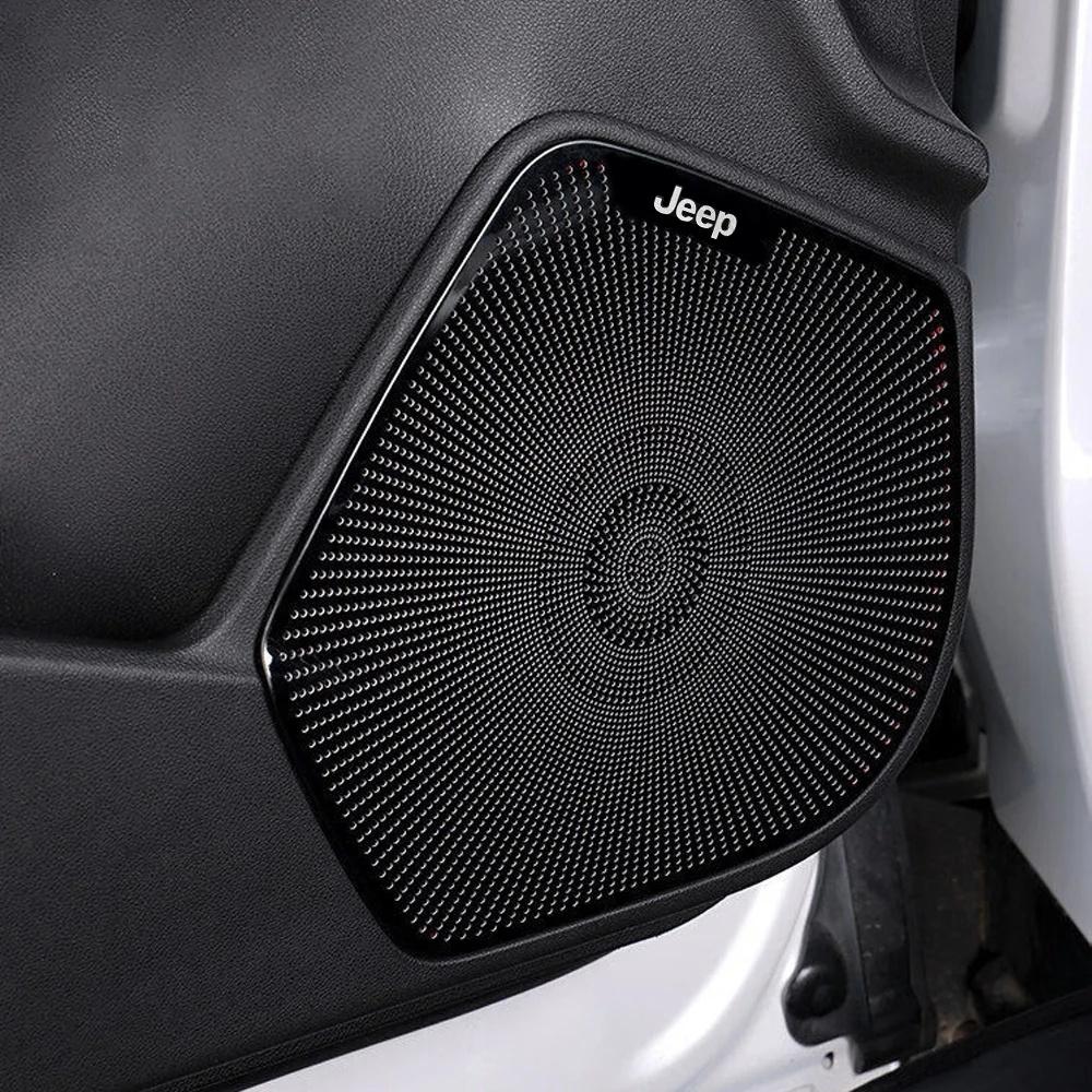 Self-Adhesive 4PCS 3D Aluminum Car Speaker Logo Stickers for Jeep Wrangler Grand Cherokee Compass Auto Interior Decor Accessorie