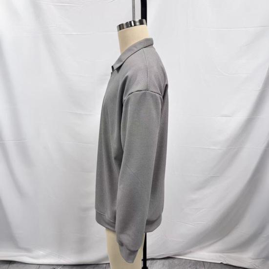 Pánská mikina Vaflová texturovaná látka Dlouhý rukáv Zapínání na zip Poloviční otevírání Klasický límec Pulovr Top Jednobarevný Volný střih Ležérní sportovní topy