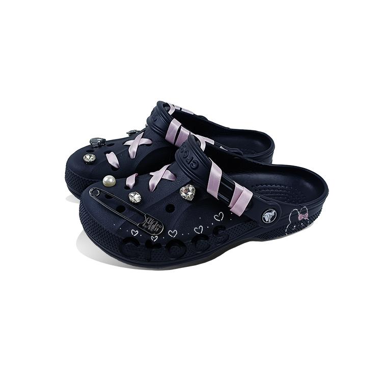 Crocs Baya EVA Pink Strap Love Shoes Beya Beach Hand-Drawn Sweet Cartoon Niche Versatile Campus Style Hole Shoes Unisex Same Black