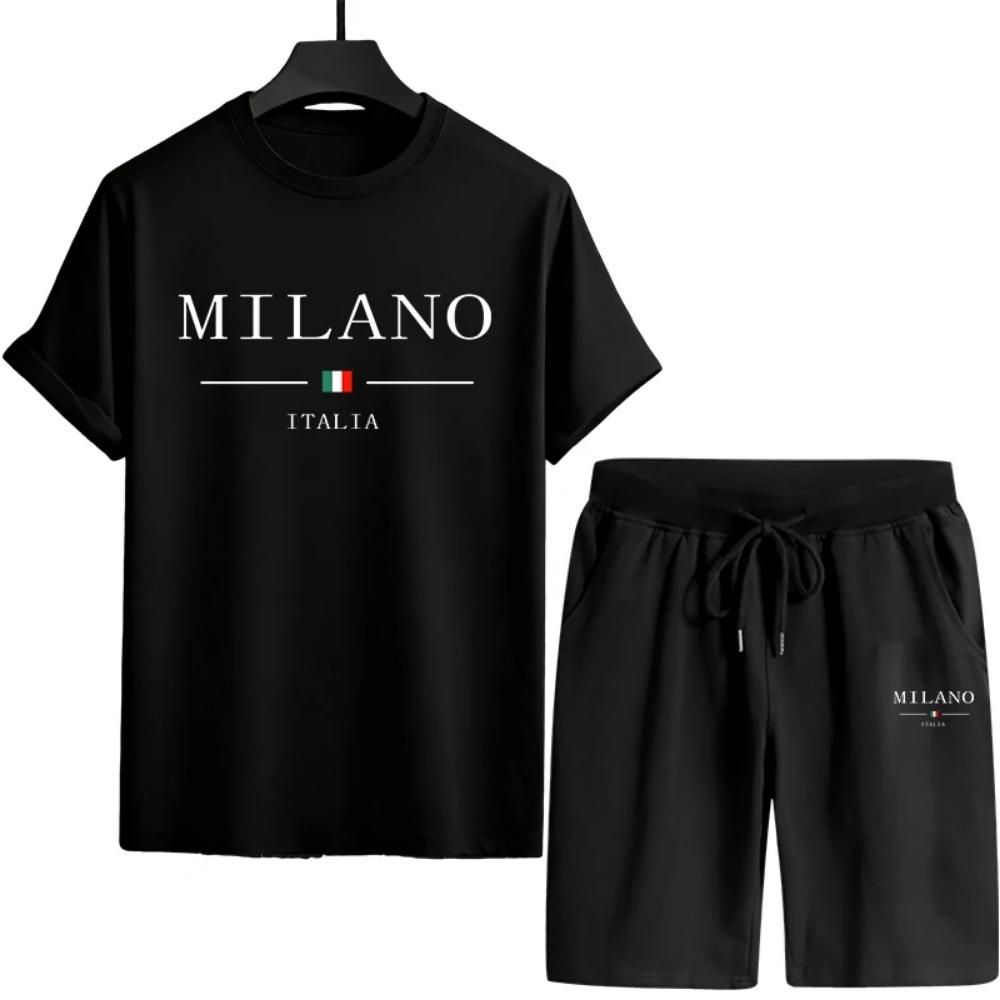 Mens T-shirt Tracksuit Printing Casual Loose T-shirt Summer Outdoor Sports Jogging Man Clothing Single Piece Short Sleeve Shorts