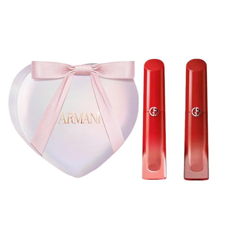 Набор макияжа Armani Водяная губная помада-тинт, двойной блеск для губ, лимитированная подарочная коробка, набор помад, легко наносится Водяная губная помада-тинт #161 + водяная губная помада-тинт #560 красный