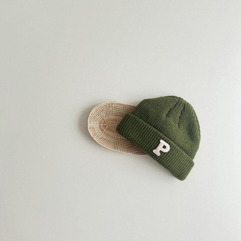 Korean Simple Letter P Logo Baby Knitted Wool Pullover Hat - Autumn & Winter Warm Melon Skin Baby Hat