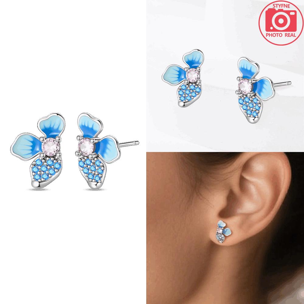 

Оригинальные нежные медные серьги-пусеты с мечтательным кристаллом в виде рыбьего хвоста, синяя морская звезда, лепесток, женские украшения, подарок для девушки, аксессуар