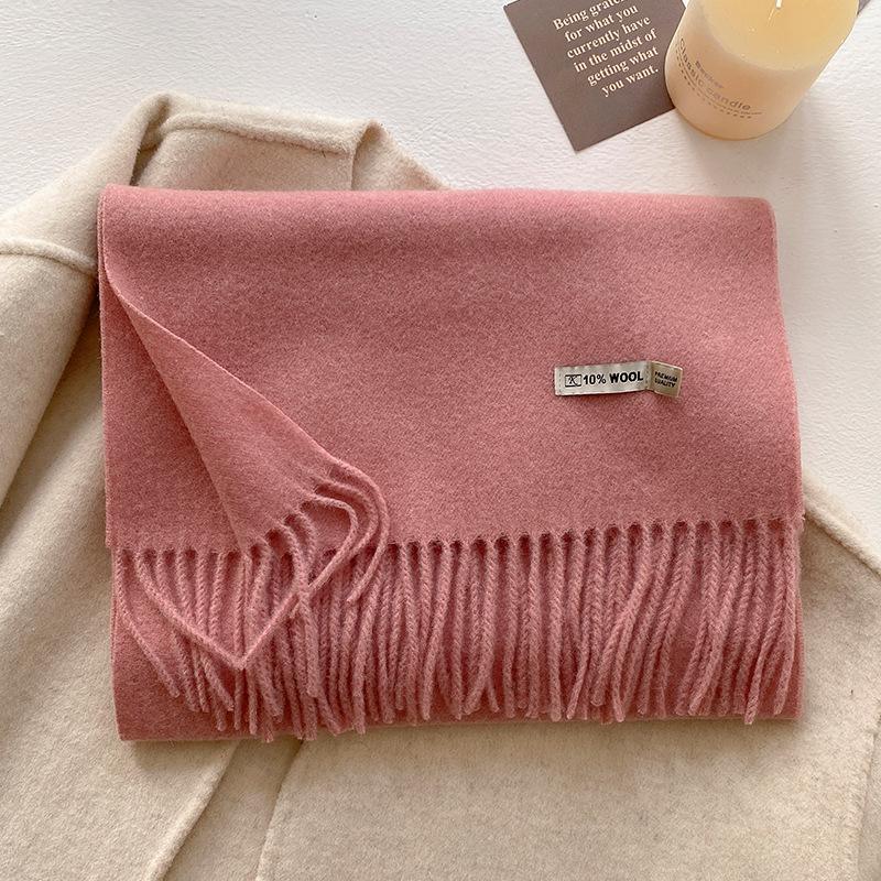 Winter Wool-Blend Scarf For Women Soft Solid Color Tassel Shawl Wrap Thick Warm Blanket Echarpe Bandana Female Scarves
