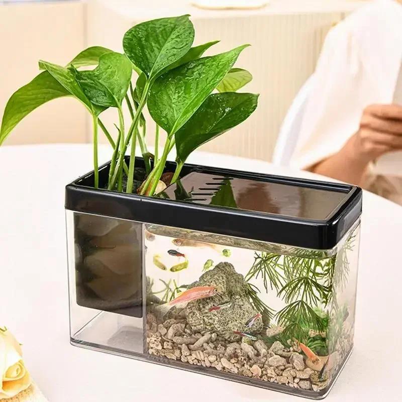 Aquarium Mini Fish Tank Ornamental Fish Table Box Landscape Creative Small Tropical Tank Table Fish Tank Organizer Storage