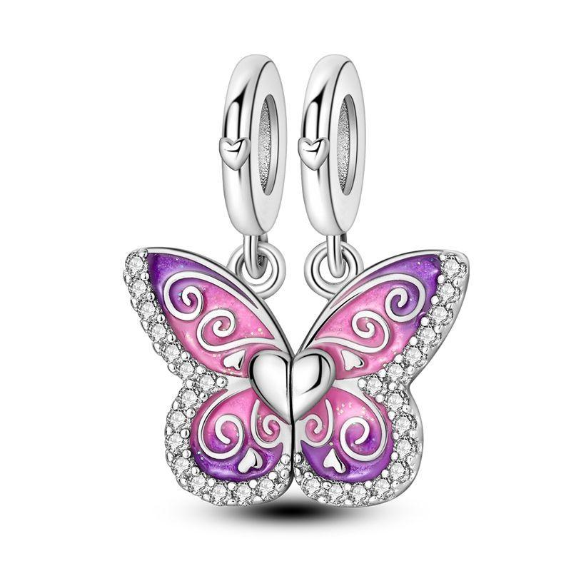 Fashion 925 Silver Colorful Butterfly Sparkling Beads Charms for DIY Bracelet Necklace Jewelry Making Gift
