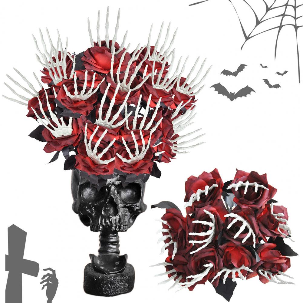 Artificial Roses with Skeleton Hands Halloween Decoration Flowers Halloween Decor 5pcs Skeleton Hand Simulation for Decoration